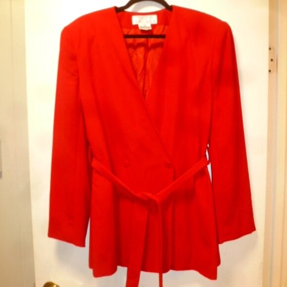 Rena Rowan Saville Women's Blazer Jacket with tie belt– Size 14 – Red – Like New - Picture 1 of 8